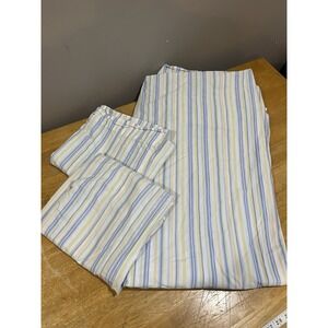 L.L. BEAN Striped King Flat Sheet + 2 Pillowcases 100% Cotton Preppy Blue Green